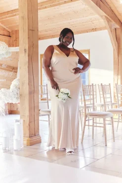 Light Gold Satin Twist Back Maxi Dress