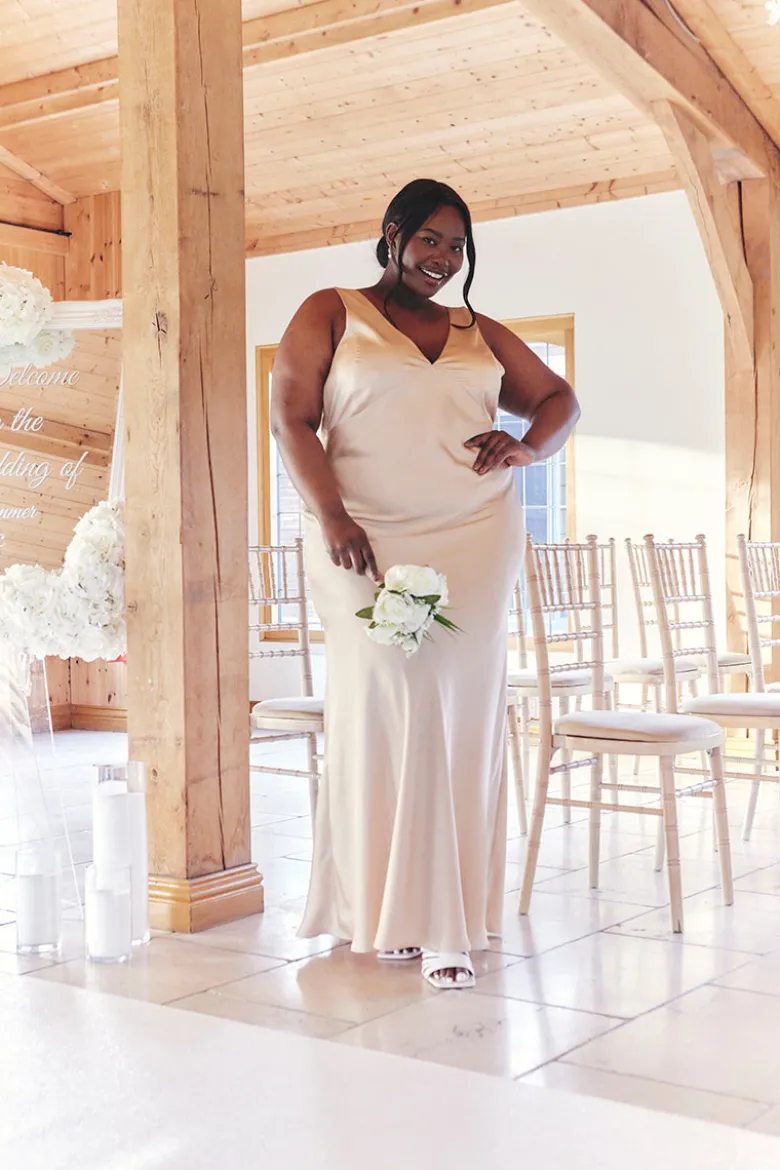 Light Gold Satin Twist Back Maxi Dress