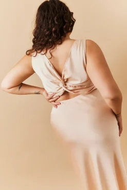 Light Gold Satin Twist Back Maxi Dress