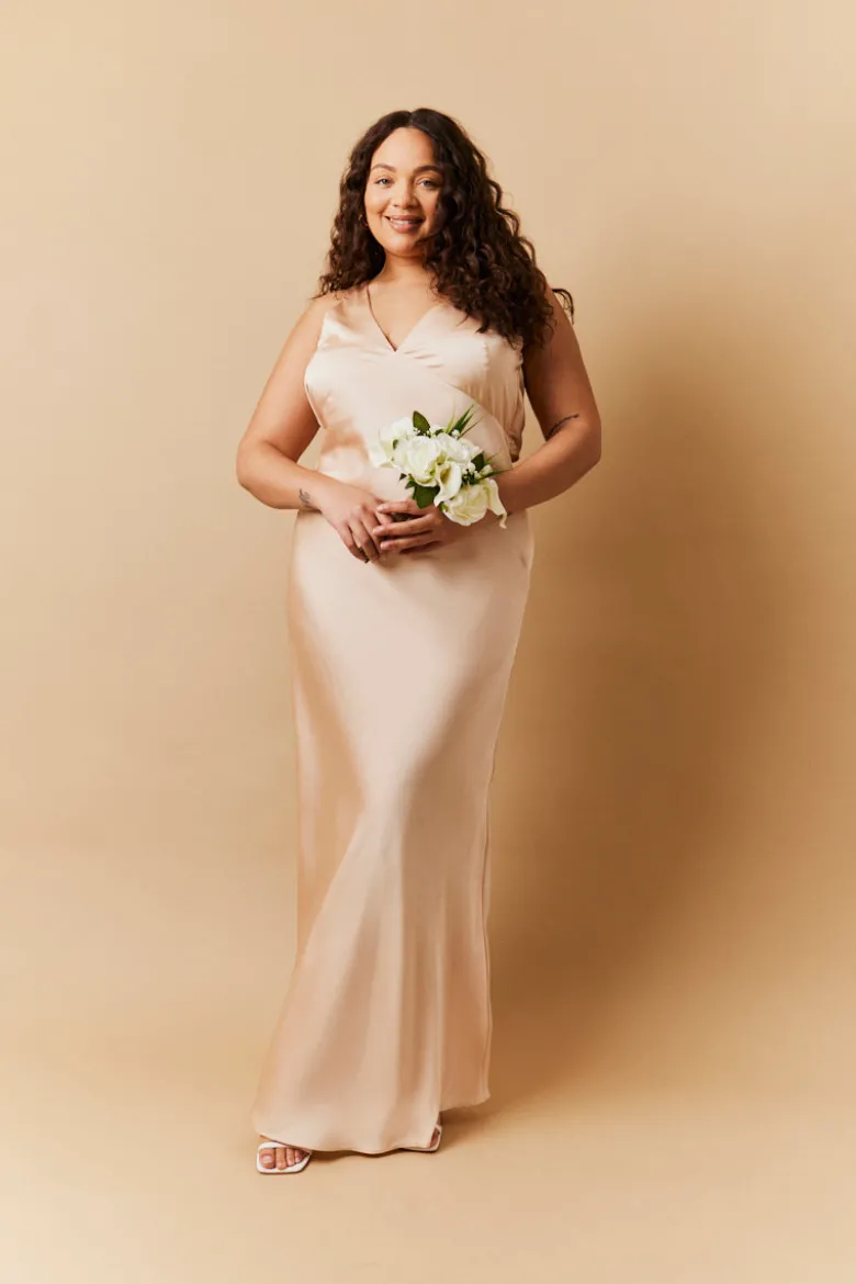 Light Gold Satin Twist Back Maxi Dress