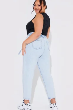 Light Wash Paperbag Tie Waist Jeans