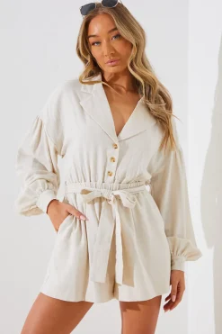 Linen Blend Belted Playsuit