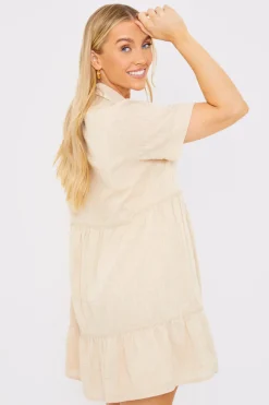 Linen Blend Trim Detail Collared Smock Dress