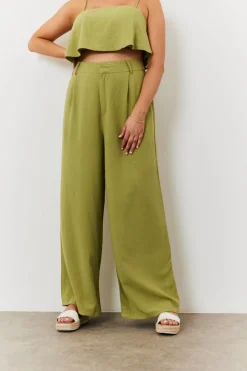 Linen Blend Wide Leg Trouser