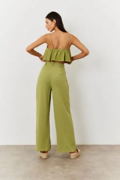 Linen Blend Wide Leg Trouser