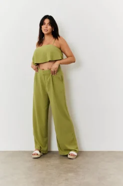 Linen Blend Wide Leg Trouser