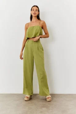 Linen Blend Wide Leg Trouser
