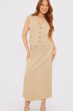 Linen Look Button Through Co-Ord Waistcoat
