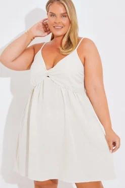 Linen Look Strappy Twist Front Mini Dress