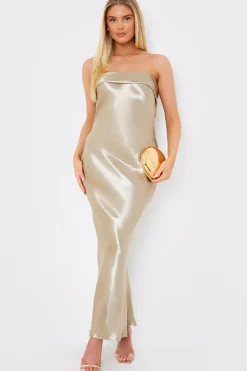 Liquid Satin Bandeau Cut Out Back Maxi Dress