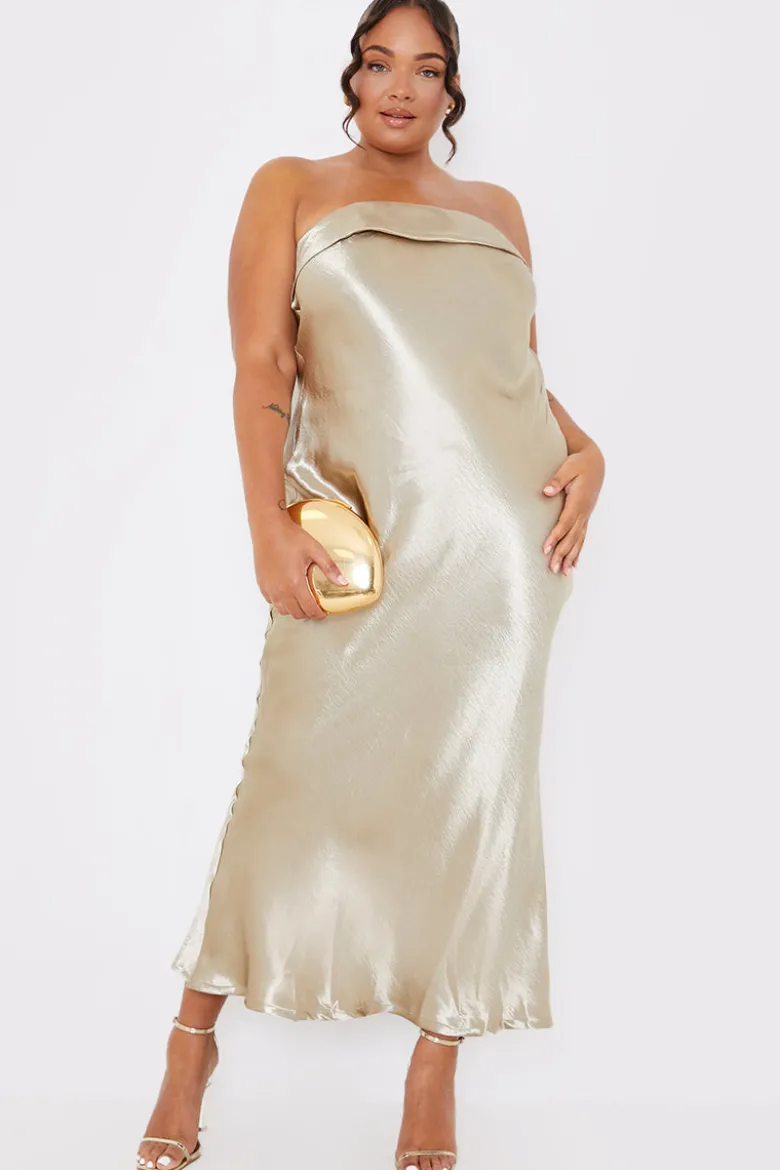 Liquid Satin Bandeau Cut Out Back Maxi Dress