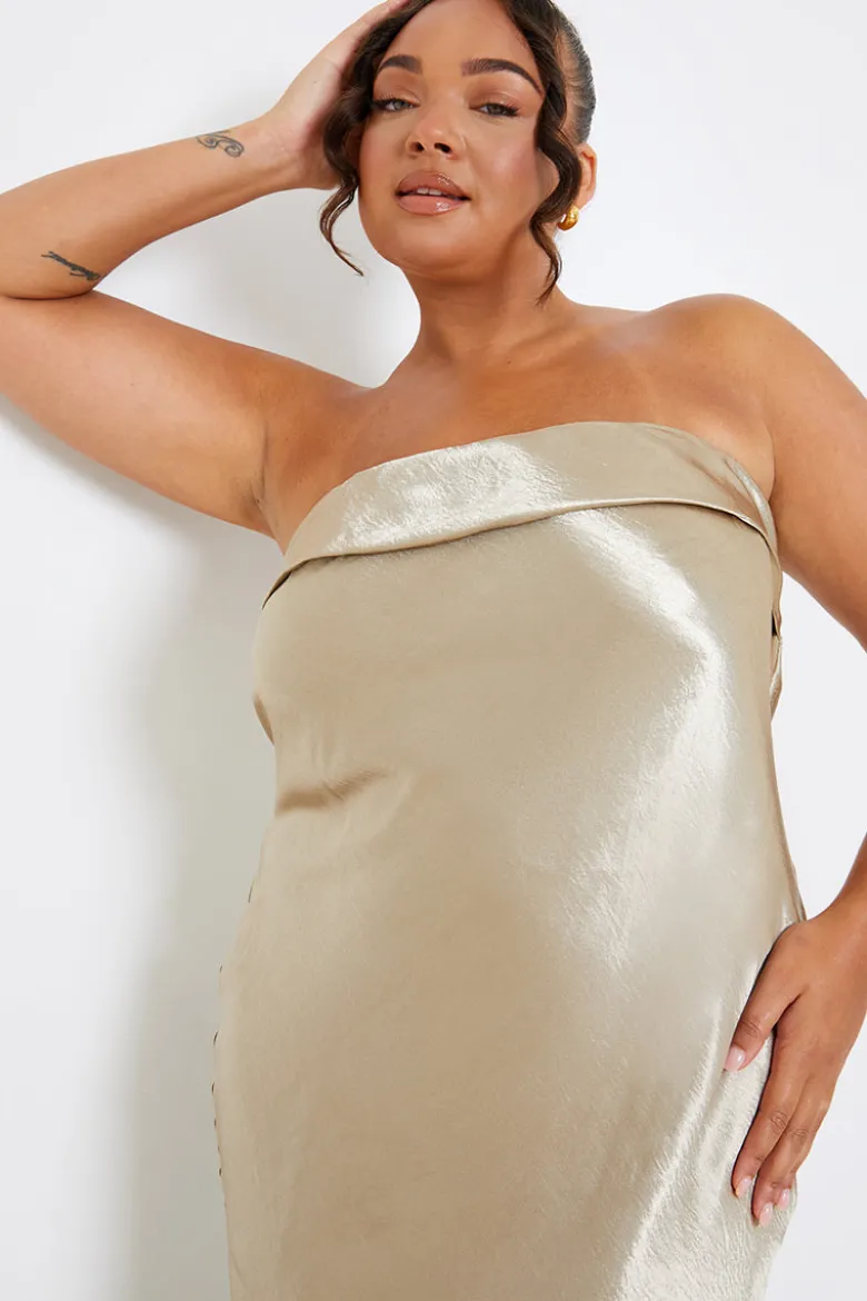 Liquid Satin Bandeau Cut Out Back Maxi Dress
