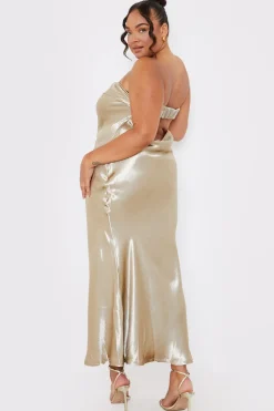 Liquid Satin Bandeau Cut Out Back Maxi Dress