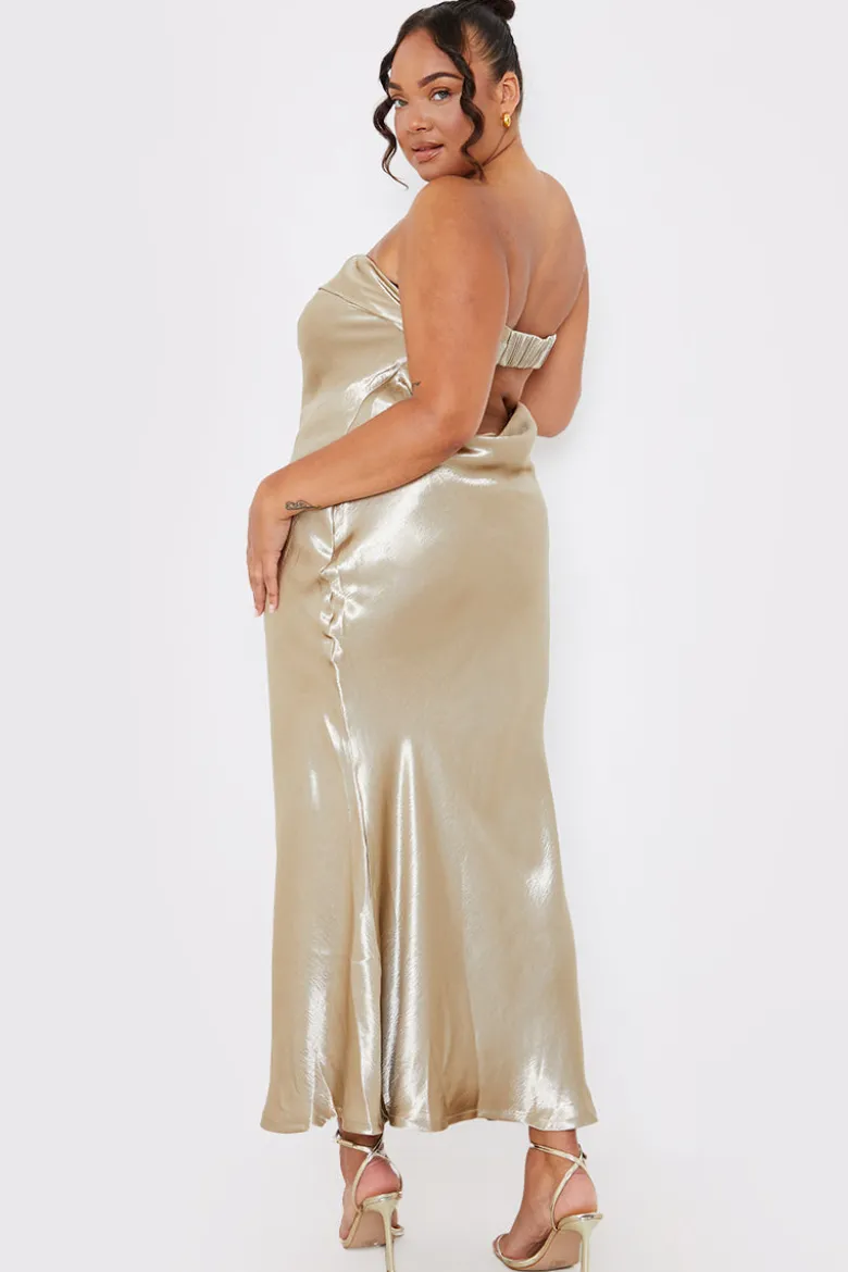 Liquid Satin Bandeau Cut Out Back Maxi Dress