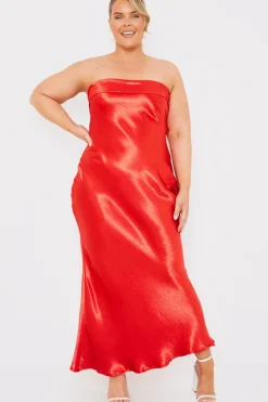 Liquid Satin Bandeau Cut Out Back Maxi Dress