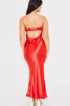 Liquid Satin Bandeau Cut Out Back Maxi Dress