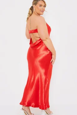 Liquid Satin Bandeau Cut Out Back Maxi Dress