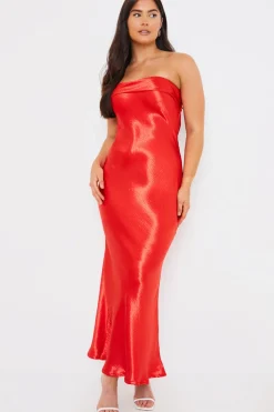 Liquid Satin Bandeau Cut Out Back Maxi Dress