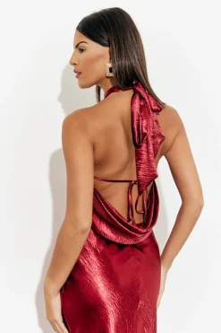 Liquid Satin Halterneck Cowl Back Midaxi Dress