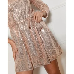 Long Sleeve Sequin Mini Dress in Gold