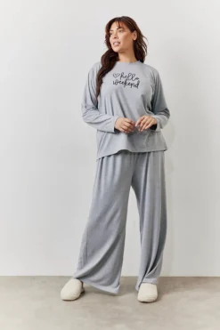 Long Sleeve Top and Trouser Slogan PJ Set