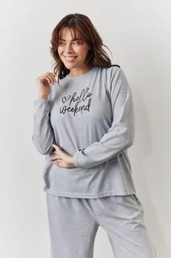 Long Sleeve Top and Trouser Slogan PJ Set