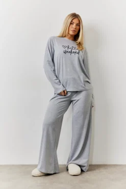 Long Sleeve Top and Trouser Slogan PJ Set