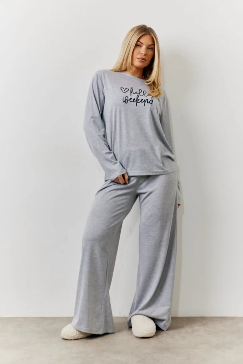 Long Sleeve Top and Trouser Slogan PJ Set