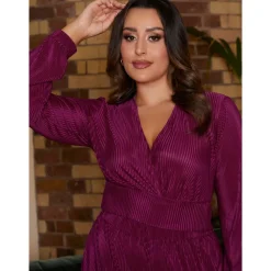 Long Sleeve Wrap Detail Plisse Top in Berry