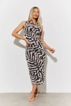 Magic Sculpting Mesh Ruched Detail Bodycon Midi Dress