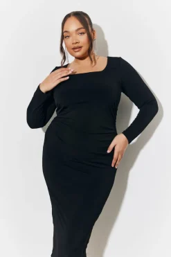 Magic Sculpting Scoop Neck Long Sleeve Ruched Midaxi Dress