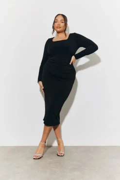 Magic Sculpting Scoop Neck Long Sleeve Ruched Midaxi Dress