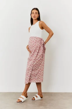 Maternity Floral Print Wrap Front Midi Skirt