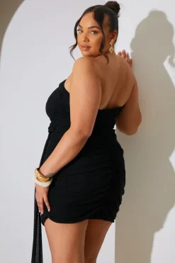 Mesh Bandeau Drape Mini Dress