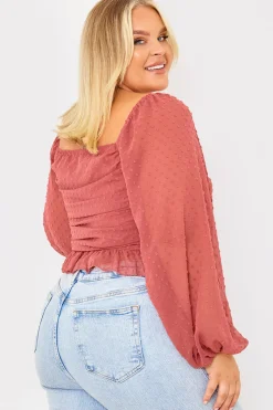 Mesh Dobby Ruched Front Top