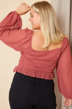 Mesh Dobby Ruched Front Top