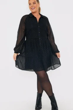 Metallic Dobby Collared Smock Dress