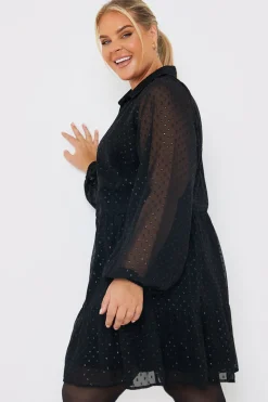 Metallic Dobby Collared Smock Dress