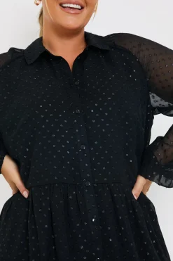 Metallic Dobby Collared Smock Dress