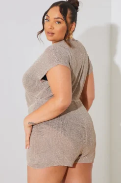 Metallic Knit Drawstring Playsuit