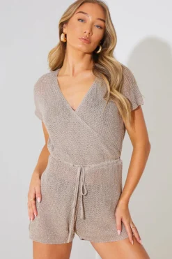 Metallic Knit Drawstring Playsuit