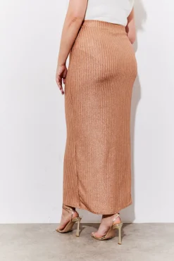 Metallic Rib Split Midaxi Co-Ord Skirt