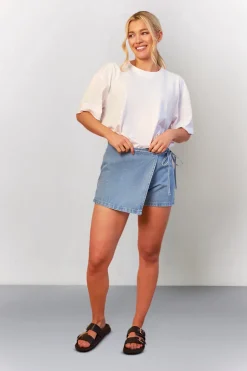 Mid Blue Tie Side Denim Skort