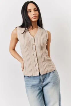Mocha Ribbed Button Up Knitted Waistcoat