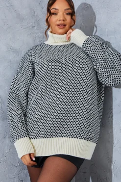 Monochrome Roll Neck Oversized Knit Jumper