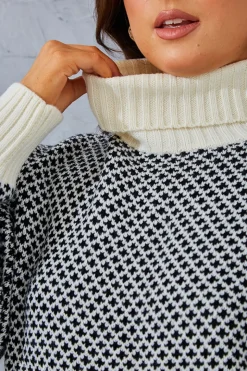 Monochrome Roll Neck Oversized Knit Jumper
