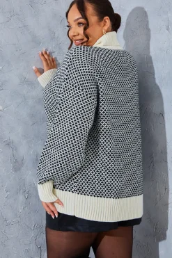 Monochrome Roll Neck Oversized Knit Jumper
