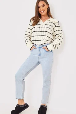 Monochrome Stripe Recycled Pointelle Jumper
