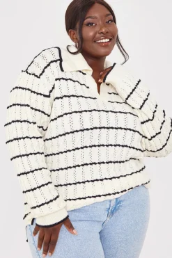 Monochrome Stripe Recycled Pointelle Jumper