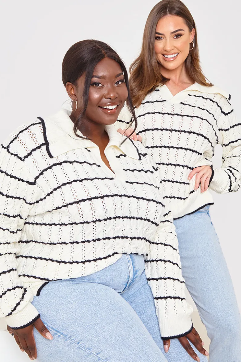 Monochrome Stripe Recycled Pointelle Jumper